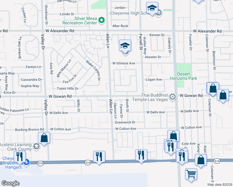 map of restaurants, bars, coffee shops, grocery stores, and more near 3609 Fishers Landing Avenue in North Las Vegas