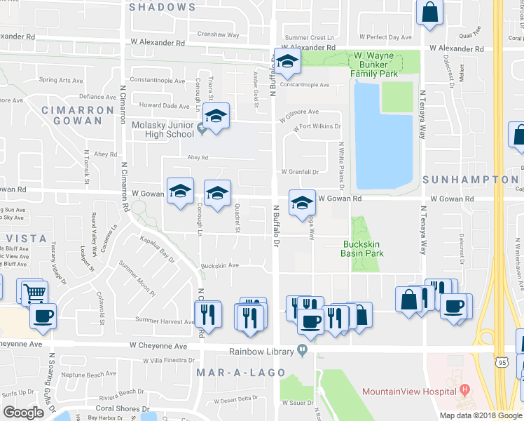 map of restaurants, bars, coffee shops, grocery stores, and more near 3553 Unique Way in Las Vegas