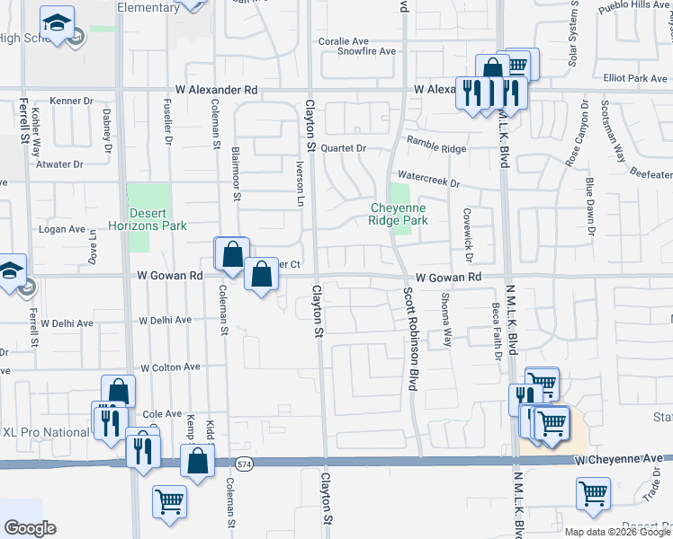 map of restaurants, bars, coffee shops, grocery stores, and more near 3604 Cantabella Court in North Las Vegas