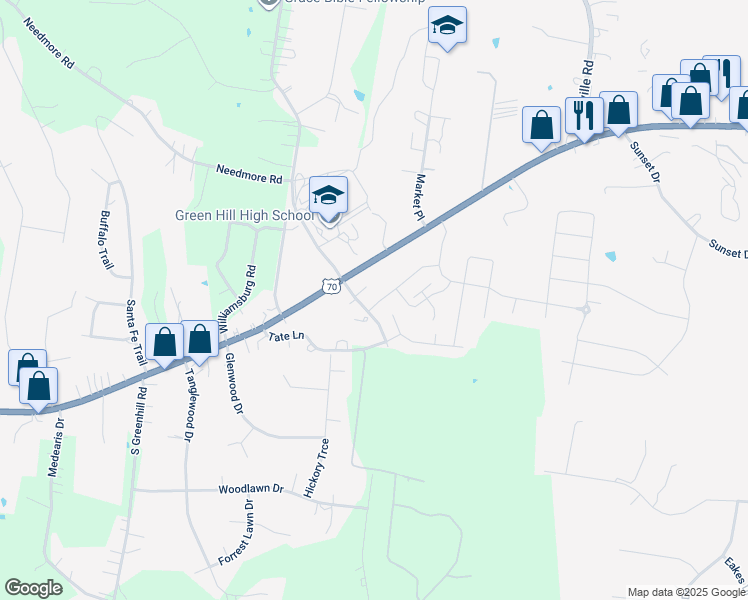 map of restaurants, bars, coffee shops, grocery stores, and more near 1007 Livingstone Lane in Mt. Juliet