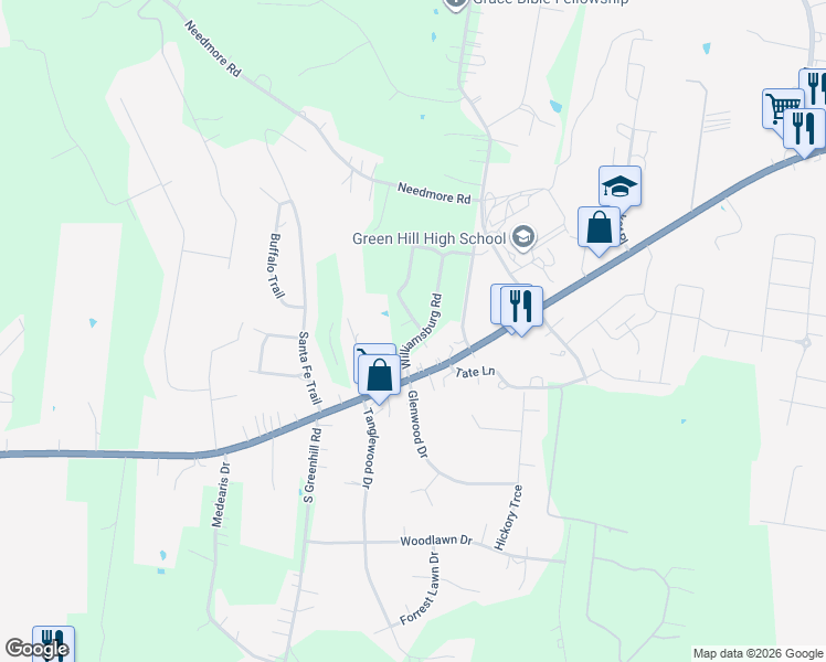 map of restaurants, bars, coffee shops, grocery stores, and more near 95 Williamsburg Road in Mt. Juliet