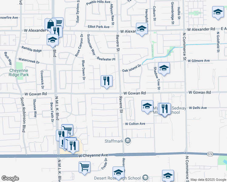 map of restaurants, bars, coffee shops, grocery stores, and more near 827 Agave Avenue in North Las Vegas