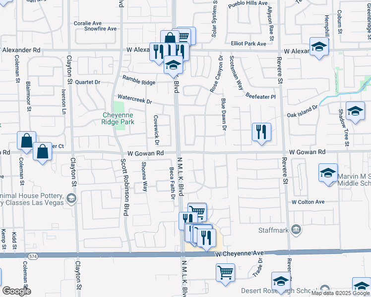 map of restaurants, bars, coffee shops, grocery stores, and more near 1421 Velvet Leaf Drive in North Las Vegas