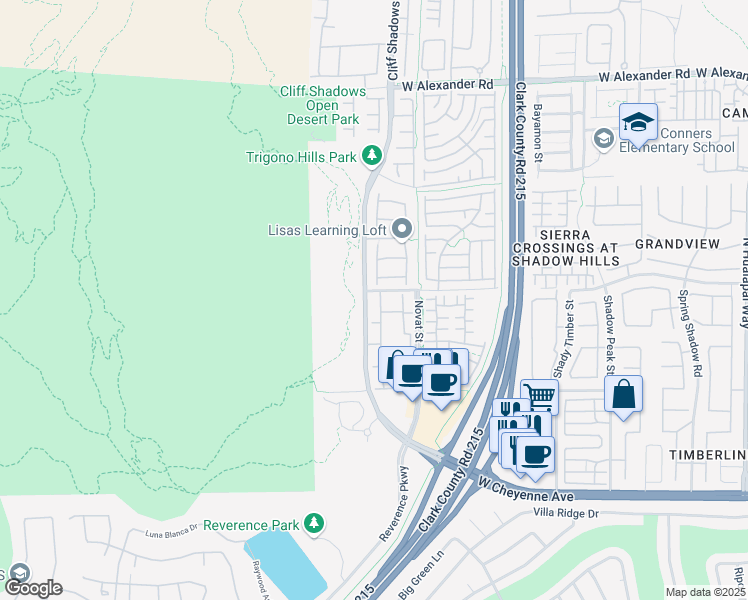 map of restaurants, bars, coffee shops, grocery stores, and more near 3575 Cactus Shadow Street in Las Vegas