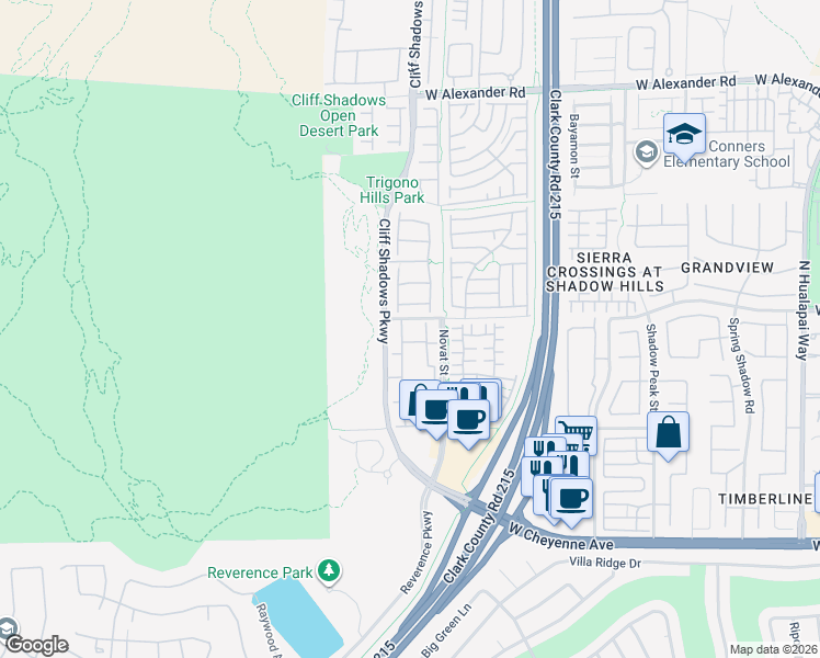 map of restaurants, bars, coffee shops, grocery stores, and more near 3541 Desert Cliff Street in Las Vegas