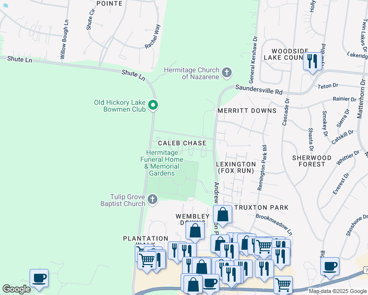 map of restaurants, bars, coffee shops, grocery stores, and more near 402 North Cameron Court in Nashville