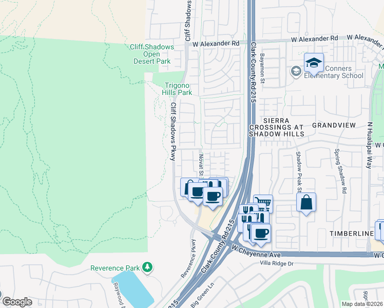 map of restaurants, bars, coffee shops, grocery stores, and more near 3541 Desert Cliff Street in Las Vegas