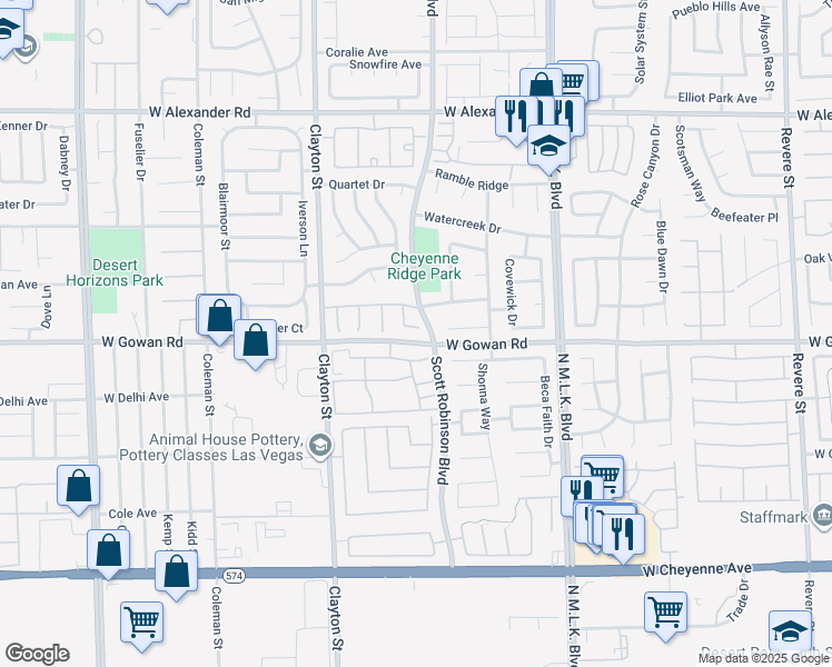 map of restaurants, bars, coffee shops, grocery stores, and more near in North Las Vegas