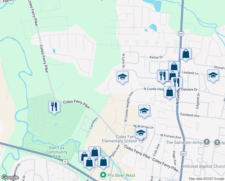 map of restaurants, bars, coffee shops, grocery stores, and more near 1005 Heydel Circle in Lebanon
