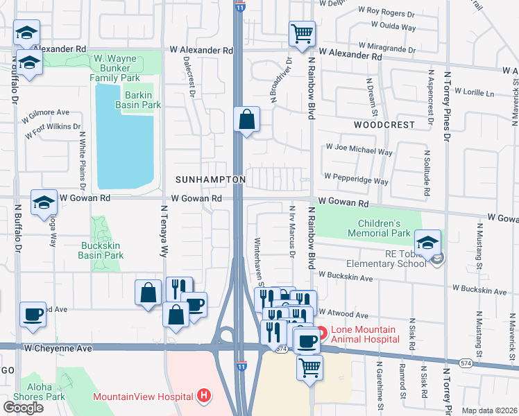 map of restaurants, bars, coffee shops, grocery stores, and more near 6836 West Elm Creek Drive in Las Vegas