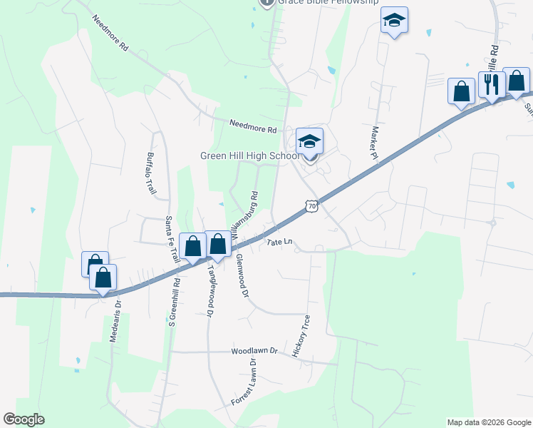 map of restaurants, bars, coffee shops, grocery stores, and more near 45 North Greenhill Road in Mt. Juliet