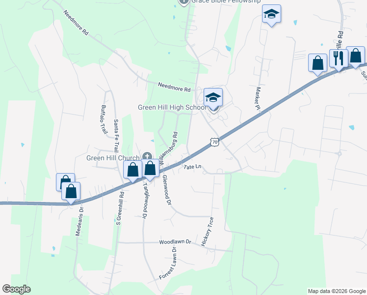 map of restaurants, bars, coffee shops, grocery stores, and more near 45 North Greenhill Road in Mt. Juliet