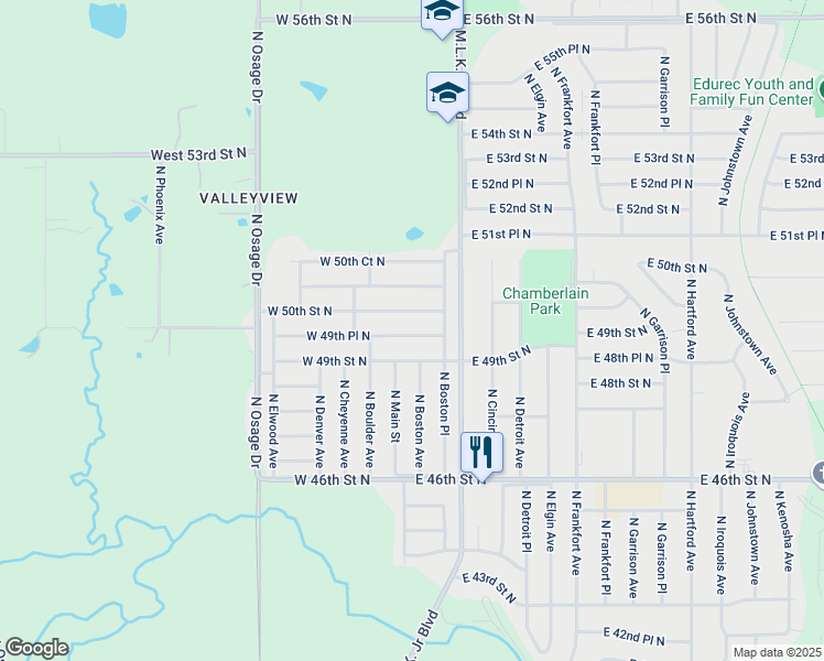 map of restaurants, bars, coffee shops, grocery stores, and more near 19E East 49th Place North in Tulsa