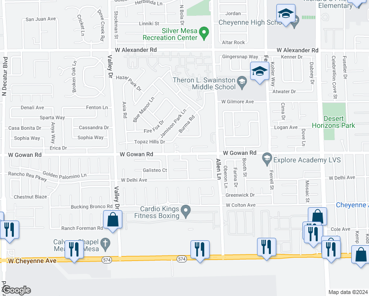 map of restaurants, bars, coffee shops, grocery stores, and more near 3834 West Gowan Road in North Las Vegas
