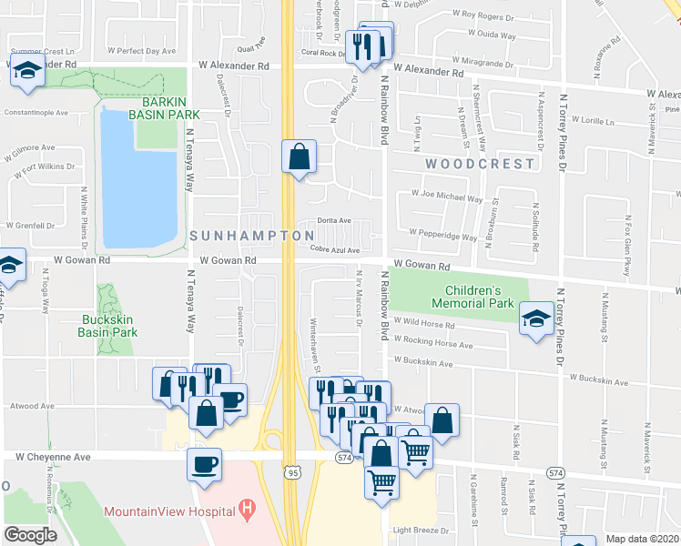 map of restaurants, bars, coffee shops, grocery stores, and more near 6808 West Elm Creek Drive in Las Vegas