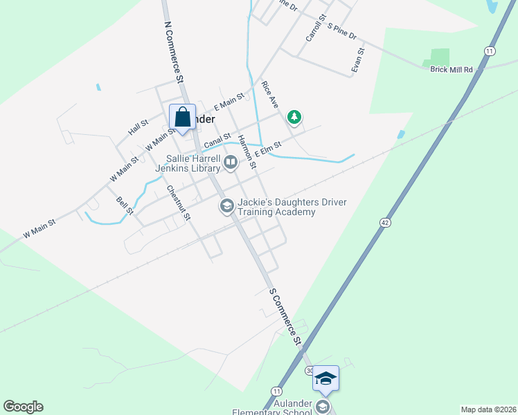 map of restaurants, bars, coffee shops, grocery stores, and more near 413 Broad Street in Aulander