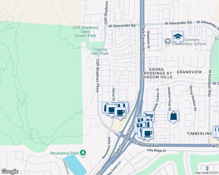 map of restaurants, bars, coffee shops, grocery stores, and more near 3574 Desert Cliff Street in Las Vegas