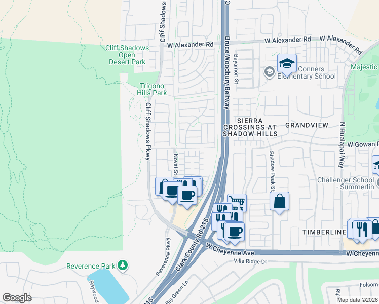 map of restaurants, bars, coffee shops, grocery stores, and more near 10625 Chicksaw Cedar Court in Las Vegas