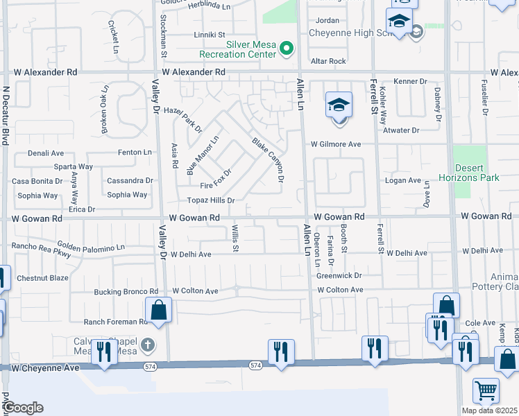 map of restaurants, bars, coffee shops, grocery stores, and more near 3834 West Gowan Road in North Las Vegas