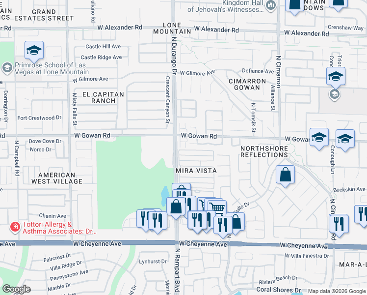 map of restaurants, bars, coffee shops, grocery stores, and more near 8465 Blazing Sun Avenue in Las Vegas