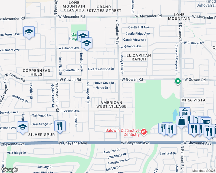 map of restaurants, bars, coffee shops, grocery stores, and more near 8874 Norco Drive in Las Vegas