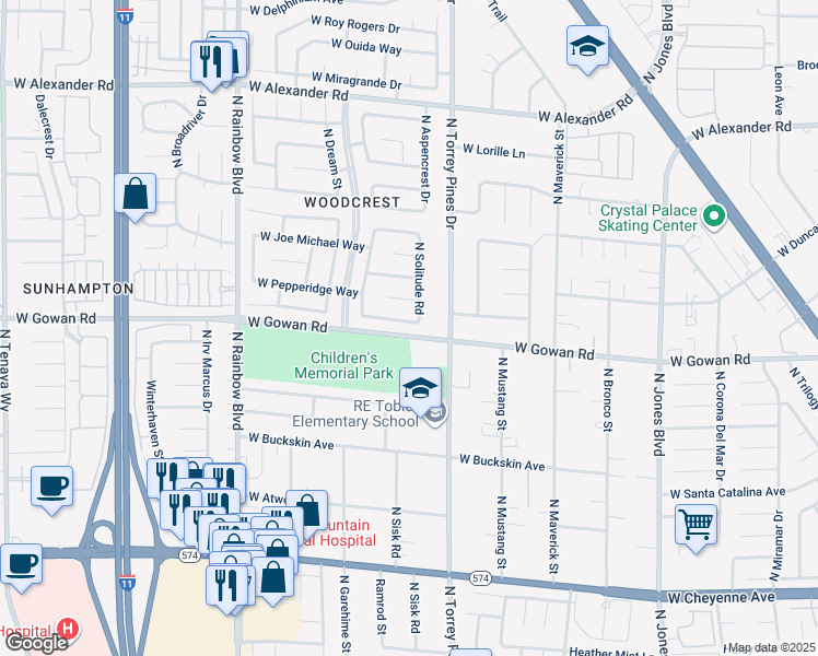 map of restaurants, bars, coffee shops, grocery stores, and more near 6413 West Marrow Road in Las Vegas