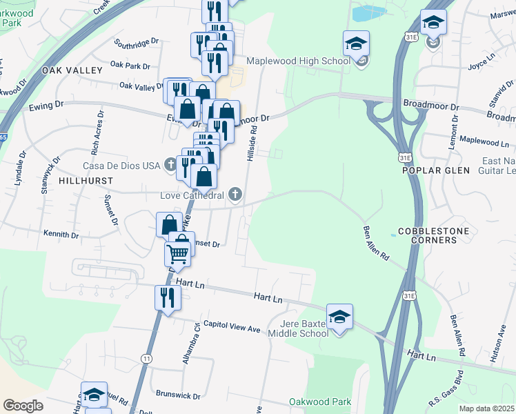 map of restaurants, bars, coffee shops, grocery stores, and more near 214 Ben Allen Road in Nashville