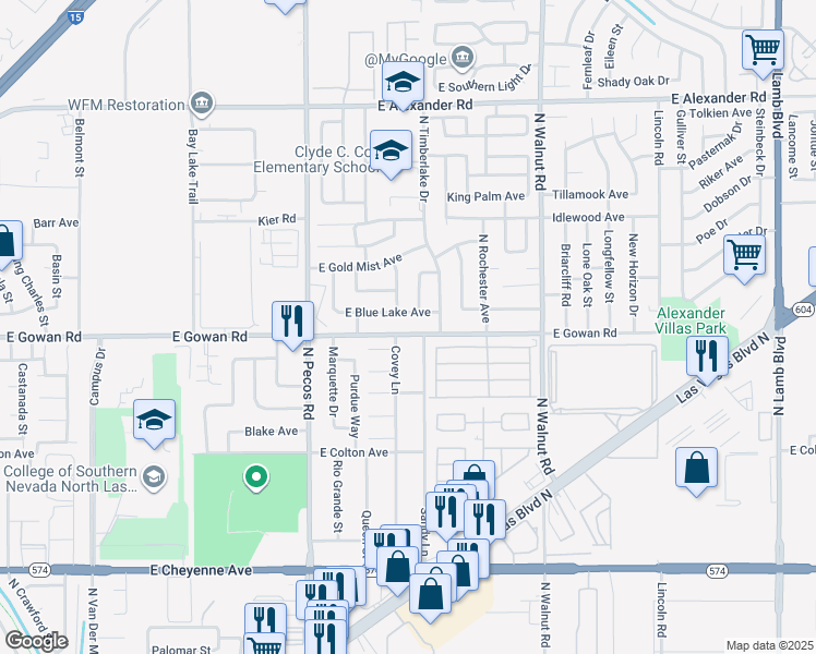 map of restaurants, bars, coffee shops, grocery stores, and more near 3596 Covey Lane in Las Vegas