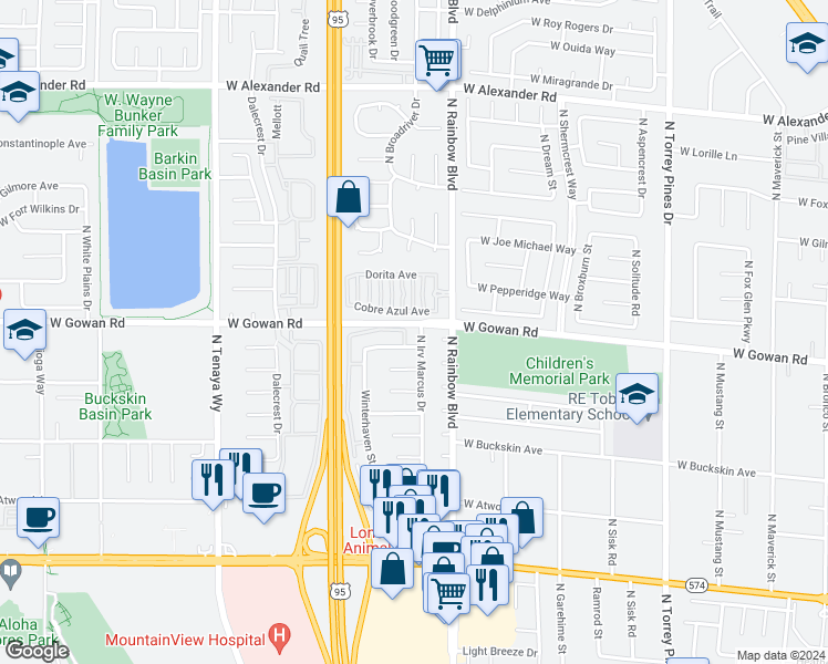 map of restaurants, bars, coffee shops, grocery stores, and more near 6804 West Elm Creek Drive in Las Vegas
