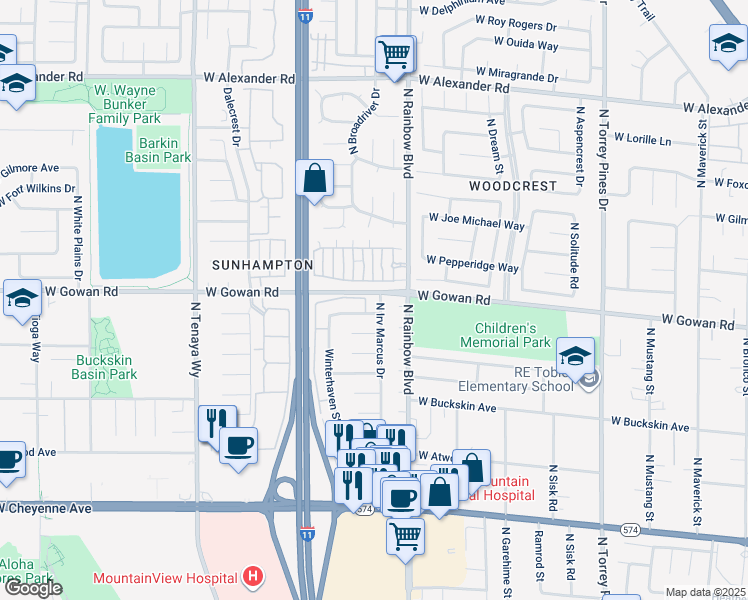 map of restaurants, bars, coffee shops, grocery stores, and more near 6804 West Elm Creek Drive in Las Vegas