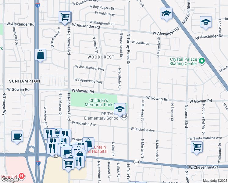 map of restaurants, bars, coffee shops, grocery stores, and more near 6421 West Marrow Road in Las Vegas