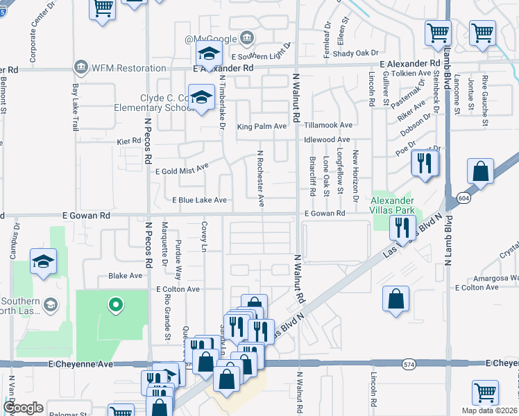 map of restaurants, bars, coffee shops, grocery stores, and more near 3798 East Gowan Road in Las Vegas