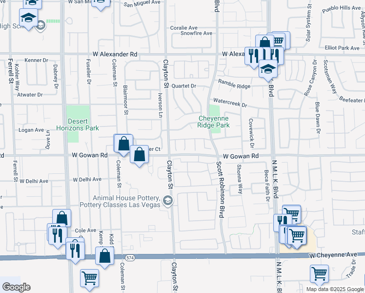 map of restaurants, bars, coffee shops, grocery stores, and more near 3617 la Scala Court in North Las Vegas