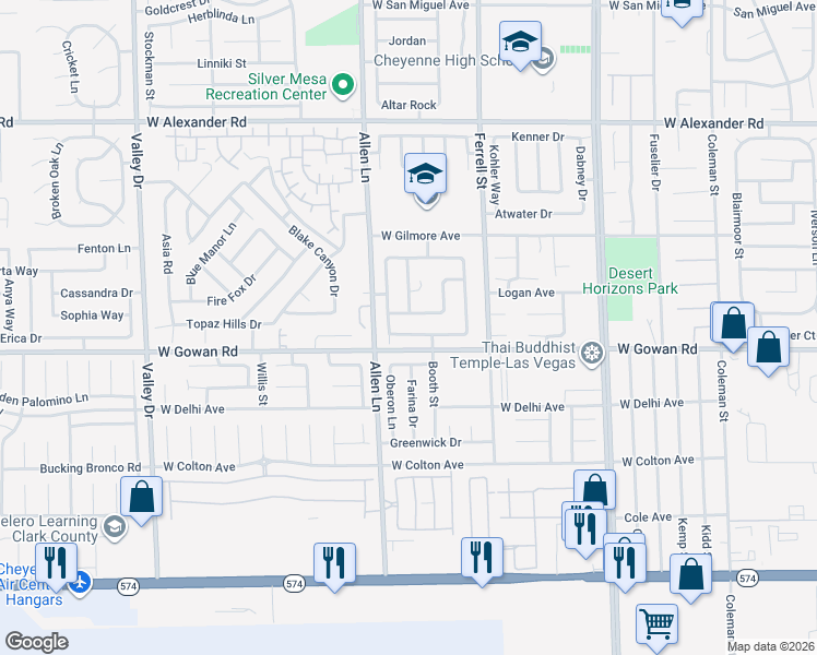map of restaurants, bars, coffee shops, grocery stores, and more near 3609 Fishers Landing Avenue in North Las Vegas