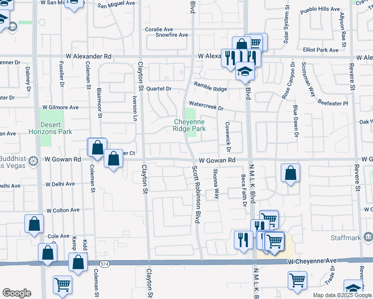 map of restaurants, bars, coffee shops, grocery stores, and more near in North Las Vegas