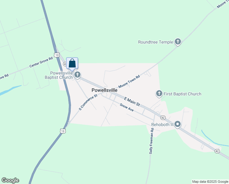 map of restaurants, bars, coffee shops, grocery stores, and more near 105 Main Street in Ahoskie