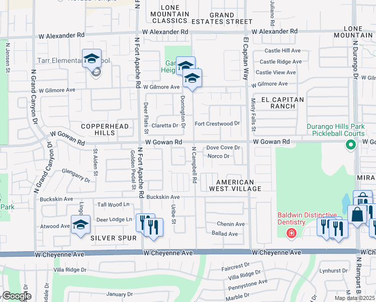 map of restaurants, bars, coffee shops, grocery stores, and more near 3572 Tobel Spring Drive in Las Vegas