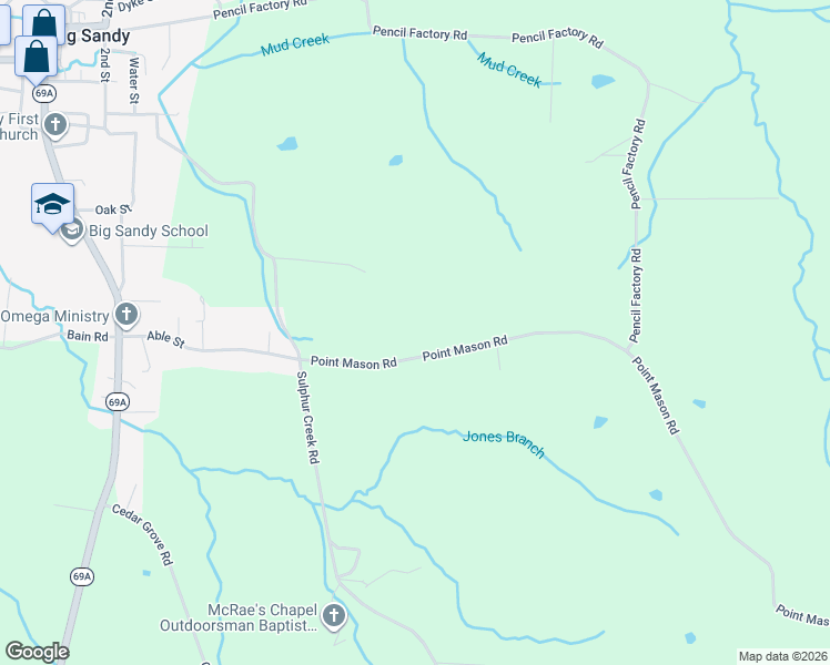 map of restaurants, bars, coffee shops, grocery stores, and more near 650 Point Mason Road in Big Sandy