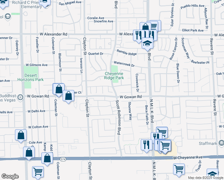 map of restaurants, bars, coffee shops, grocery stores, and more near in North Las Vegas