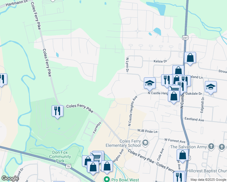 map of restaurants, bars, coffee shops, grocery stores, and more near 1005 Heydel Circle in Lebanon