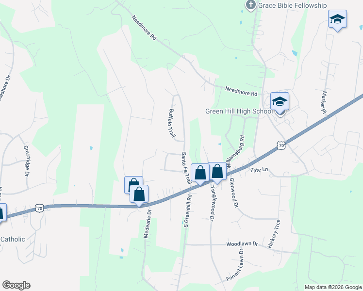 map of restaurants, bars, coffee shops, grocery stores, and more near 300 Sunset Trail in Mt. Juliet