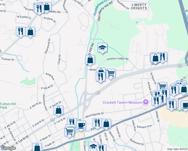 map of restaurants, bars, coffee shops, grocery stores, and more near 19 Chestnut Avenue in Morristown