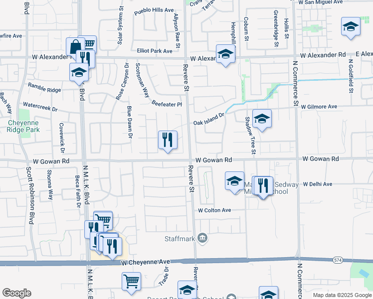 map of restaurants, bars, coffee shops, grocery stores, and more near 827 Agave Avenue in North Las Vegas