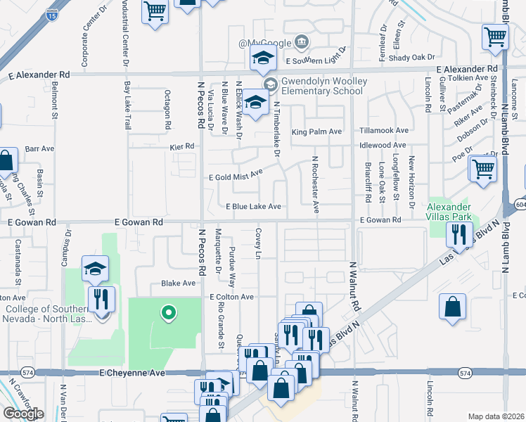 map of restaurants, bars, coffee shops, grocery stores, and more near 3596 Covey Lane in Las Vegas