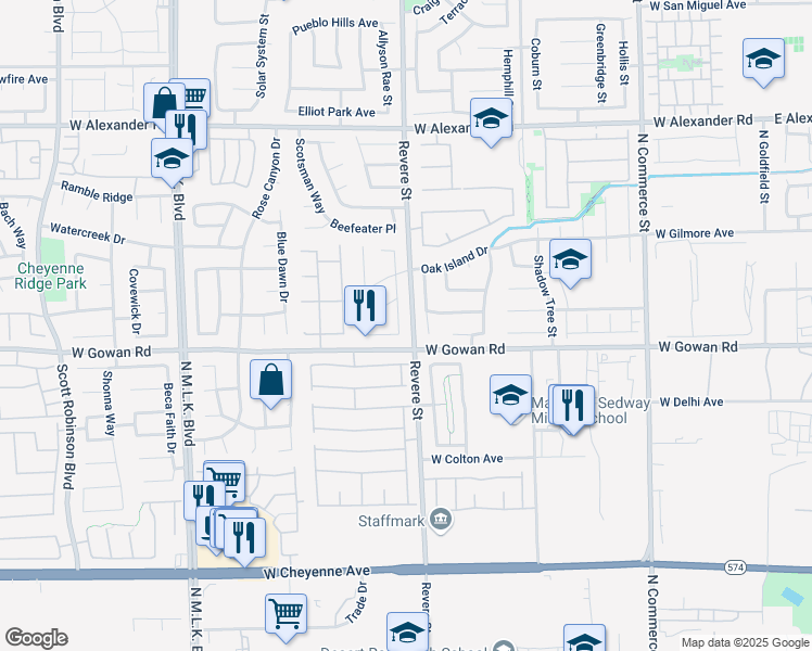map of restaurants, bars, coffee shops, grocery stores, and more near 827 Agave Avenue in North Las Vegas
