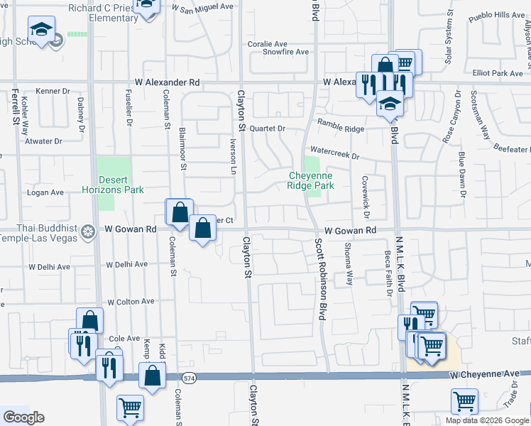 map of restaurants, bars, coffee shops, grocery stores, and more near 3604 Cantabella Court in North Las Vegas
