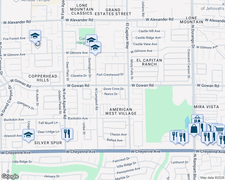 map of restaurants, bars, coffee shops, grocery stores, and more near 8879 Norco Drive in Las Vegas