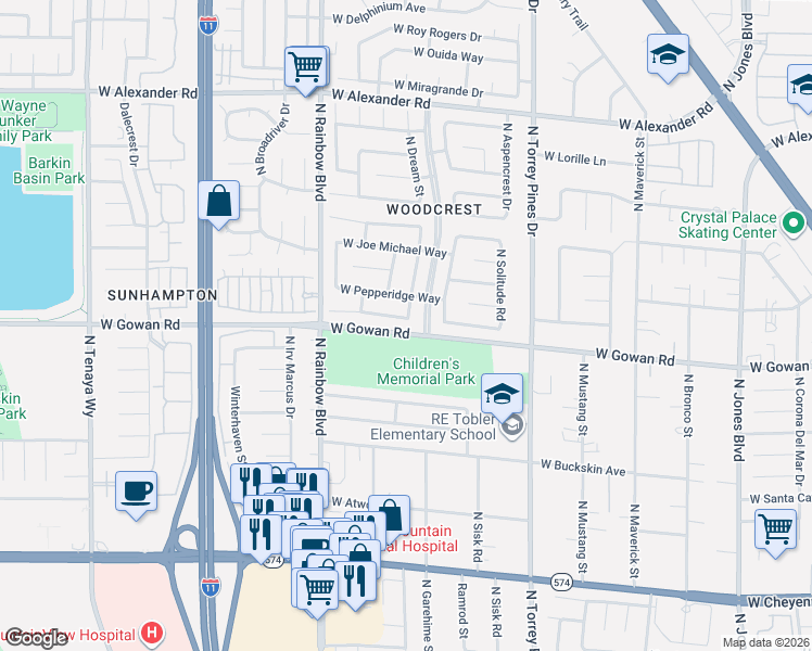 map of restaurants, bars, coffee shops, grocery stores, and more near 6533 West Chardonay Way in Las Vegas