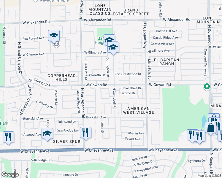 map of restaurants, bars, coffee shops, grocery stores, and more near 3580 Tobel Spring Drive in Las Vegas