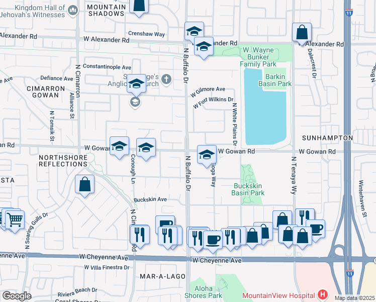 map of restaurants, bars, coffee shops, grocery stores, and more near N Buffalo Dr & W Gowan Rd in Las Vegas